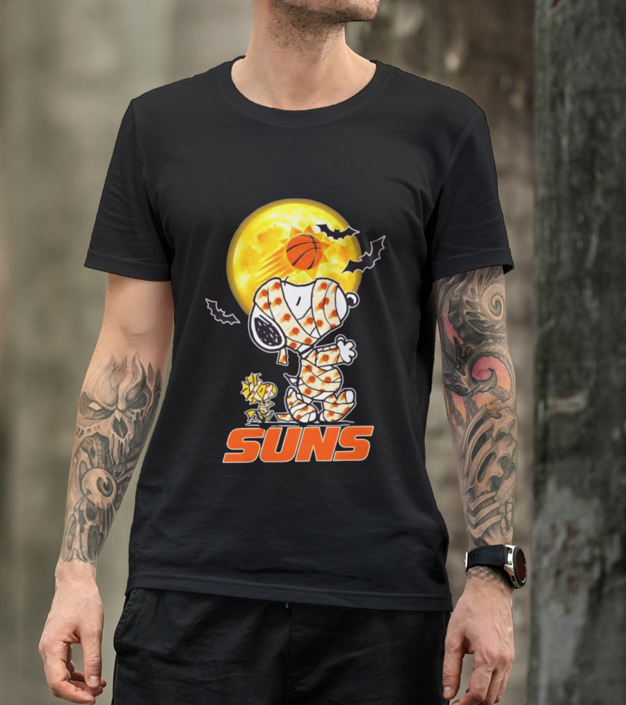 Phoenix Suns Halloween Snoopy Woodstock Mummy Cosplay Moon Basketball Bats T-Shirt