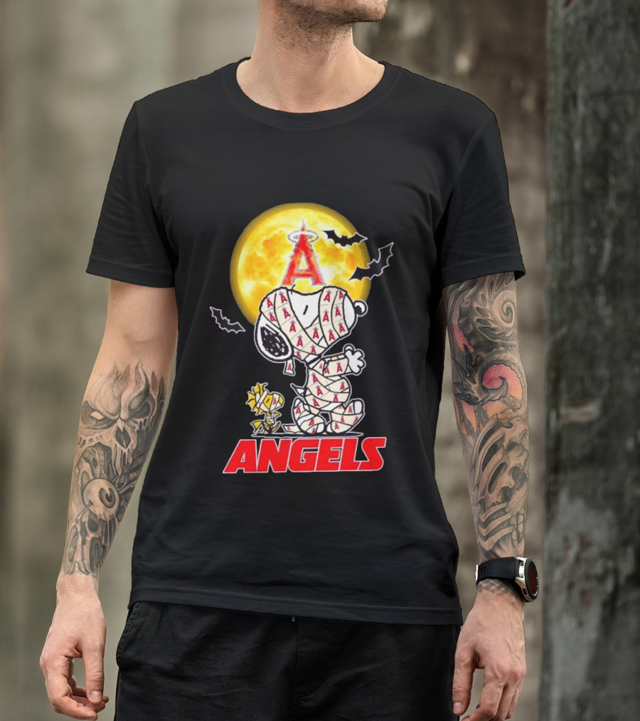 Snoopy Woodstock Mummy Halloween Los Angeles Angels Moon Bats T-Shirt