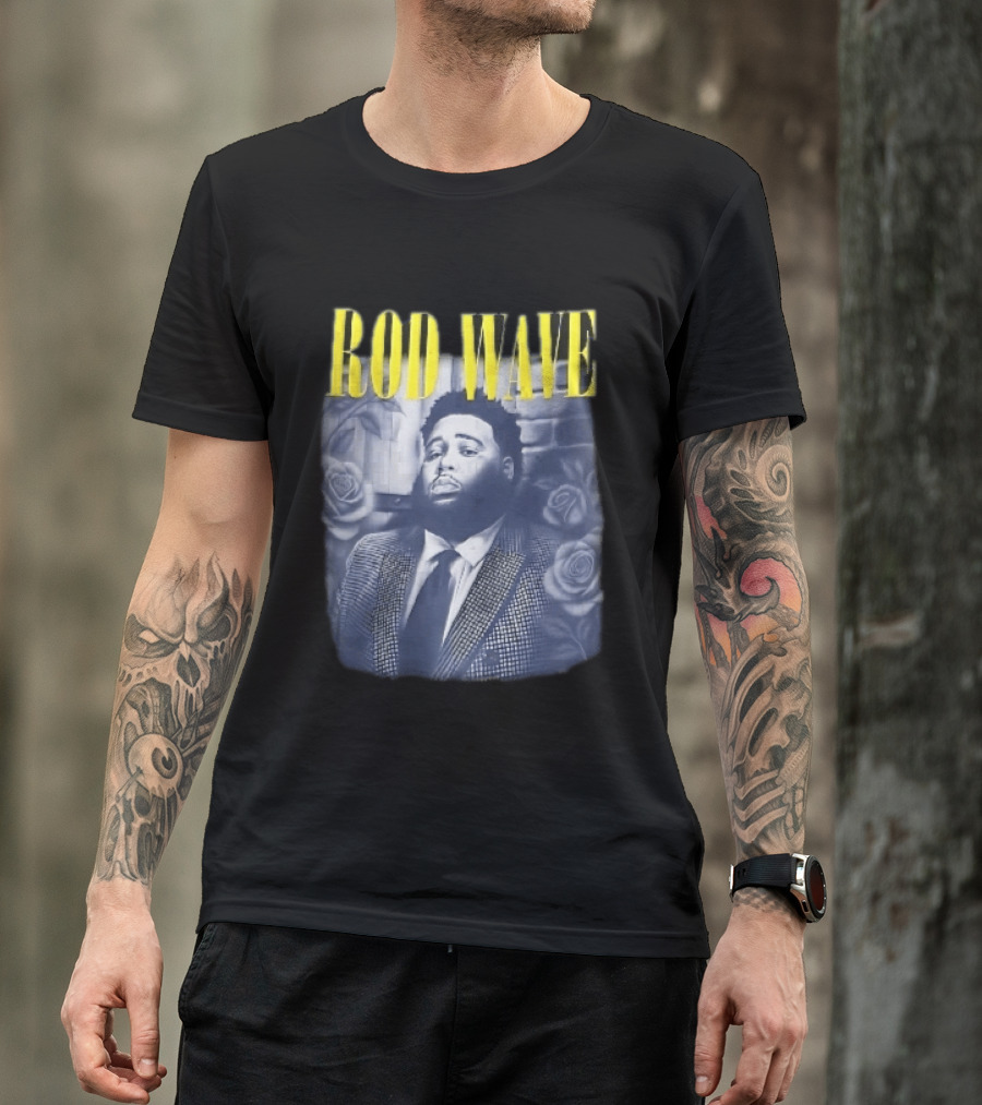 Rod Wave Yellow Bootleg Grayscale Suit Tie Roses Brick Wall T-Shirt