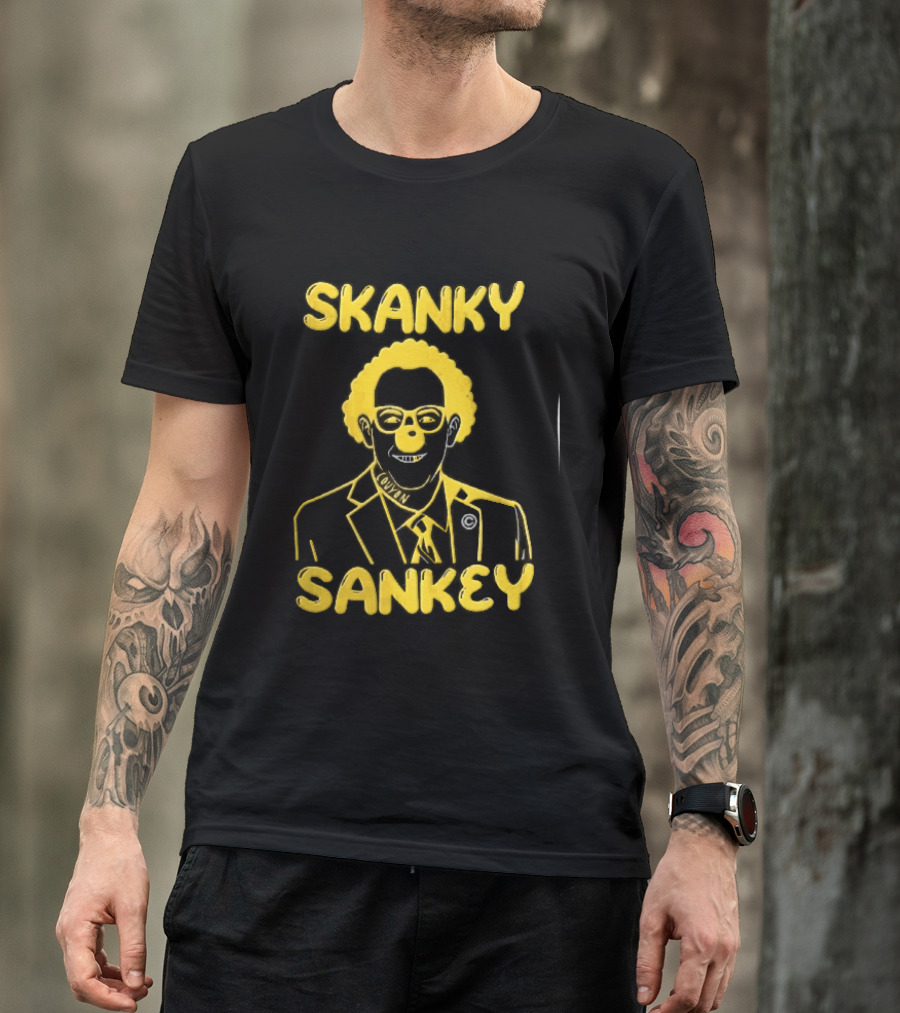 Skanky Sankey Couyon Clown Glasses Yellow Suit Caricature T-Shirt