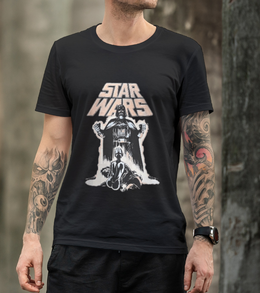 Star Wars Distressed Comic Darth Vader Over Defeated Droid T-Shirt