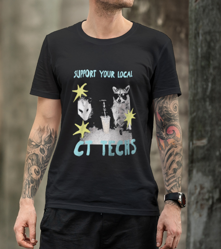 Support Your Local CT Techs Opossum Skunk Raccoon Stars T-Shirt