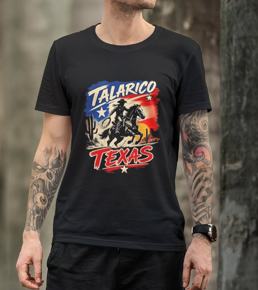 Talarico Texas Cowboy Riding Silhouette With Lone Star And Cactus T-Shirt