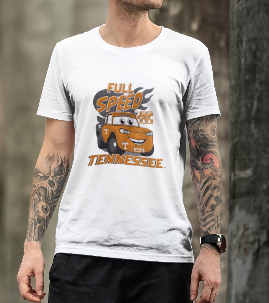 Full Speed Tennessee Vols Truck Cartoon With Flames And Number Plate T-Shirt