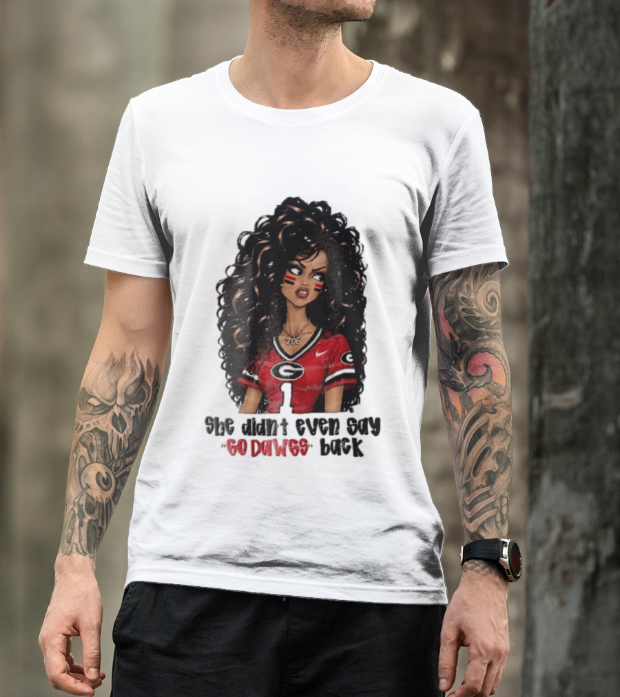 Georgia Bulldogs She Didn't Even Say Go Dawgs Cartoon Woman Curly Hair Red Jersey 706 T-Shirt