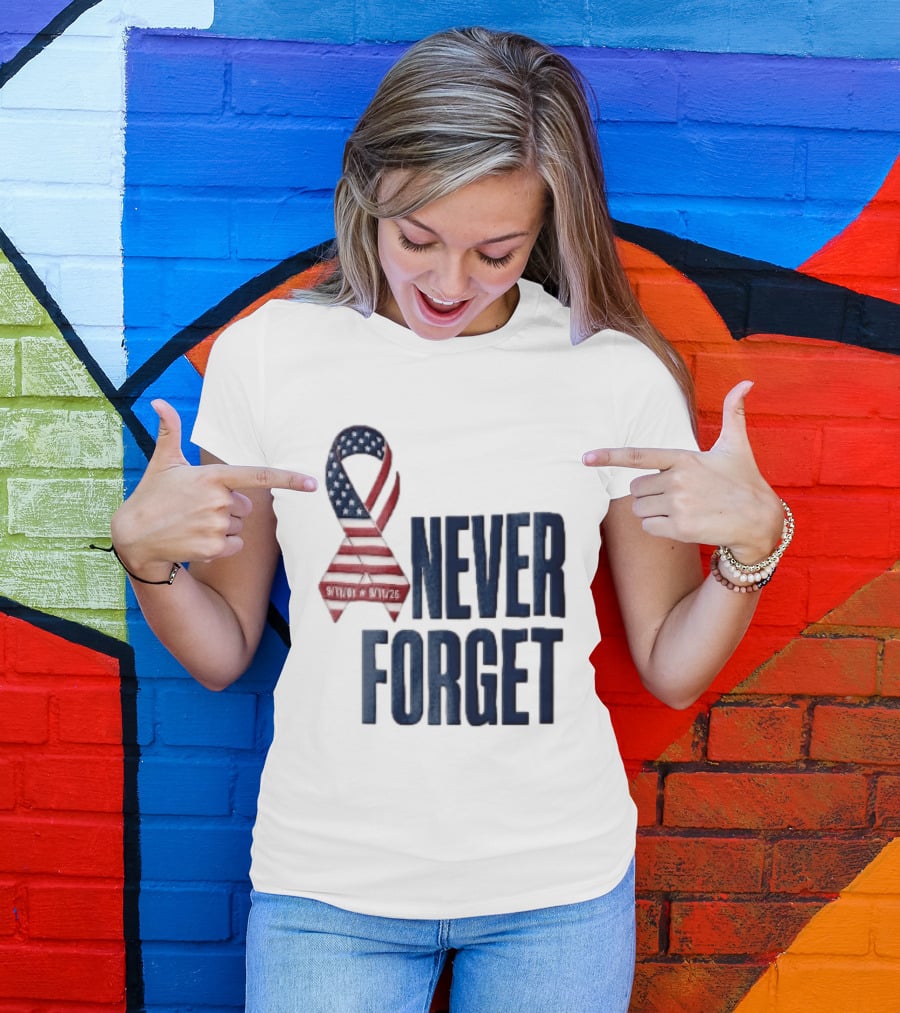 Never Forget 9/11 American Flag Awareness Ribbon T-Shirt