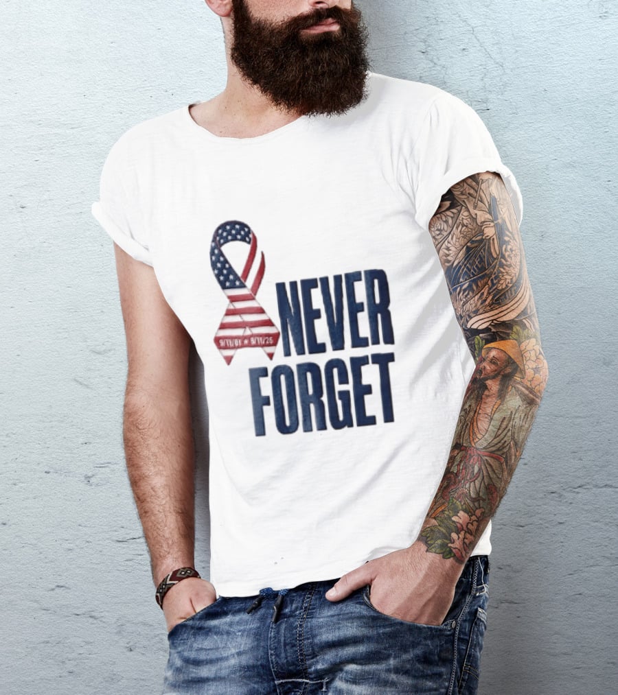 Never Forget 9/11 American Flag Awareness Ribbon T-Shirt