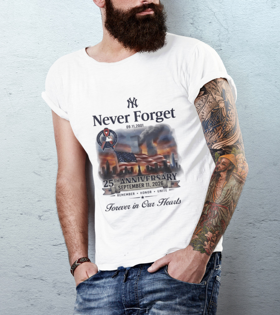 New York Yankees Never Forget 25th Anniversary September 11 2026 FDNY NYPD T-Shirt