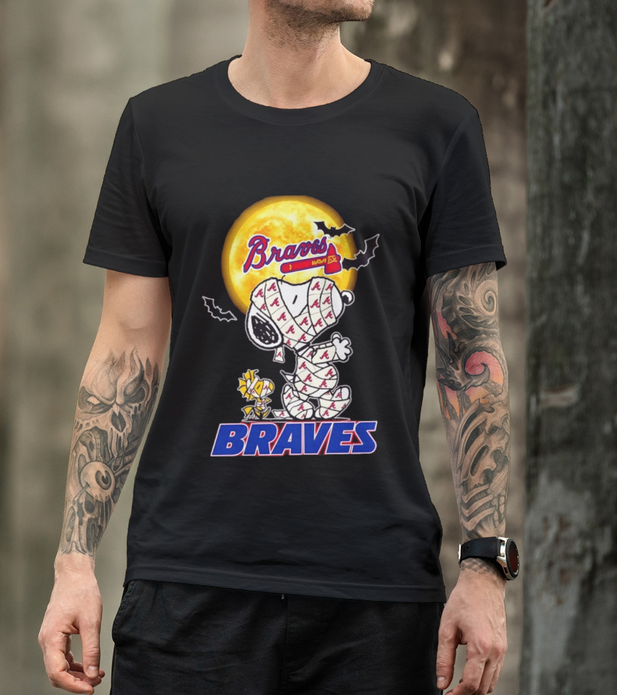 Atlanta Braves Halloween Snoopy Woodstock Mummy Cosplay T-Shirt