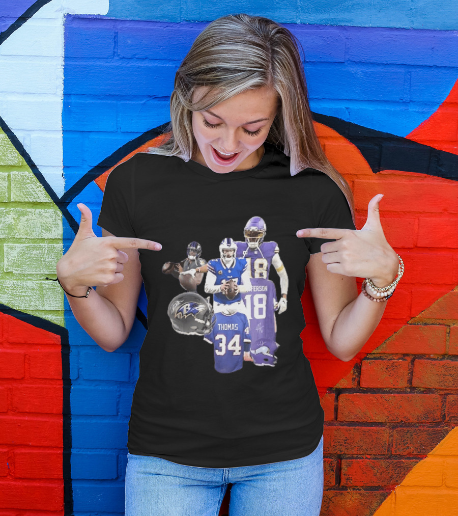 Baltimore Ravens Helmets Buffalo Bills Minnesota Vikings Thomas Jefferson Players Jerseys T-Shirt