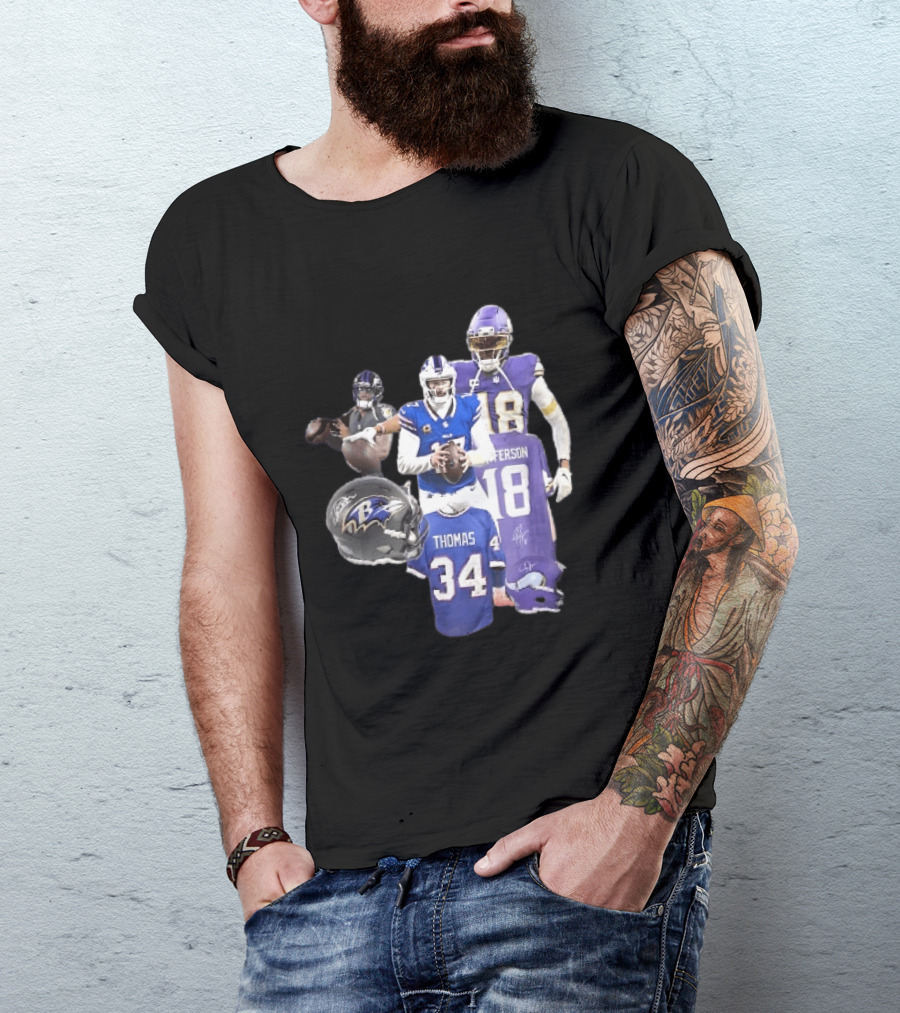 Baltimore Ravens Helmets Buffalo Bills Minnesota Vikings Thomas Jefferson Players Jerseys T-Shirt