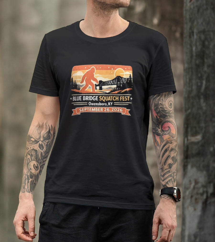 Blue Bridge Squatch Fest Owensboro KY Sasquatch River Sunset September 26 2026 T-Shirt