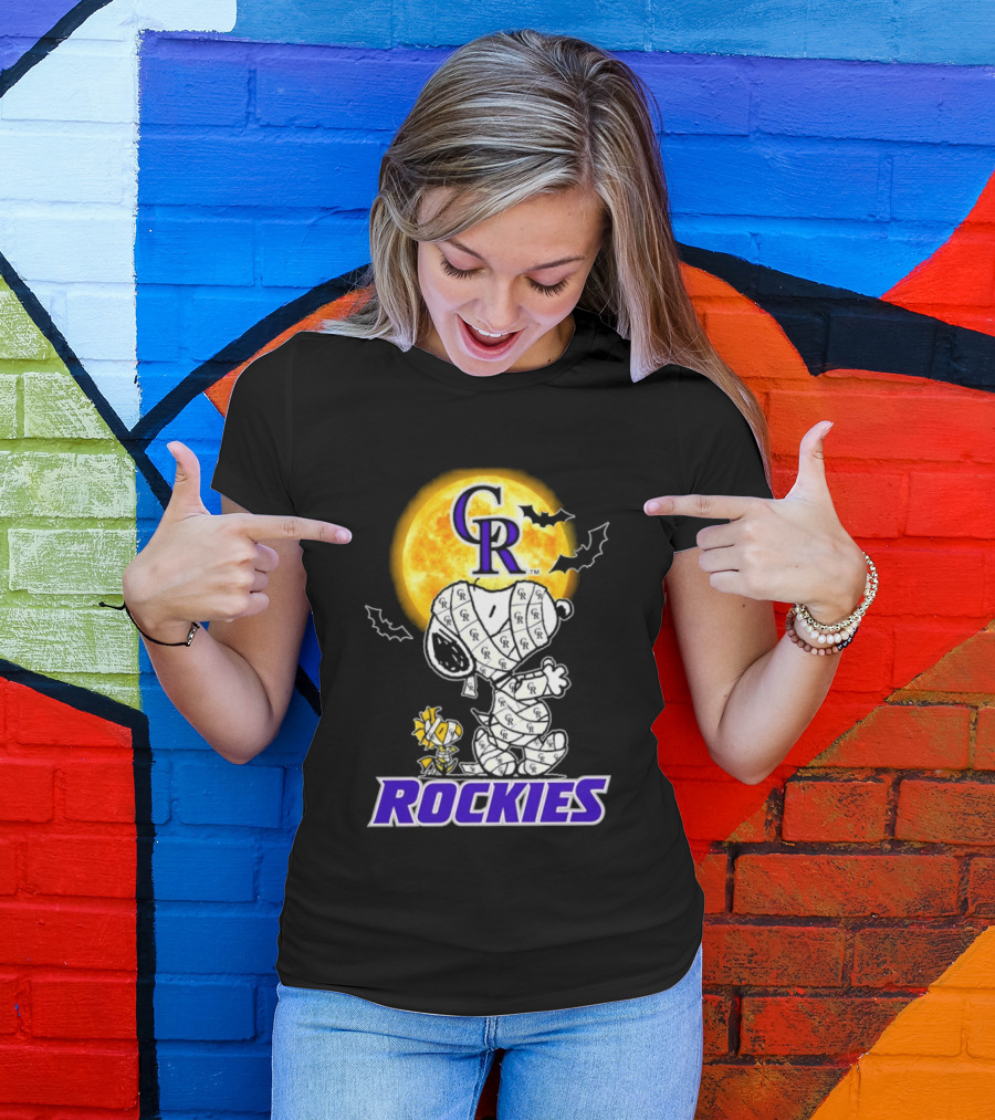 Colorado Rockies Snoopy Woodstock Mummy Halloween Cosplay Moon T-Shirt