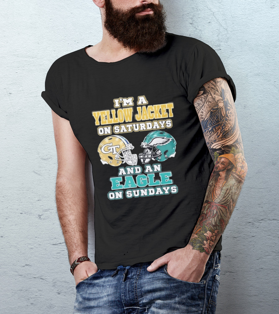 I'm A Yellow Jacket On Saturdays And An Eagle On Sundays GT Football Helmets T-Shirt