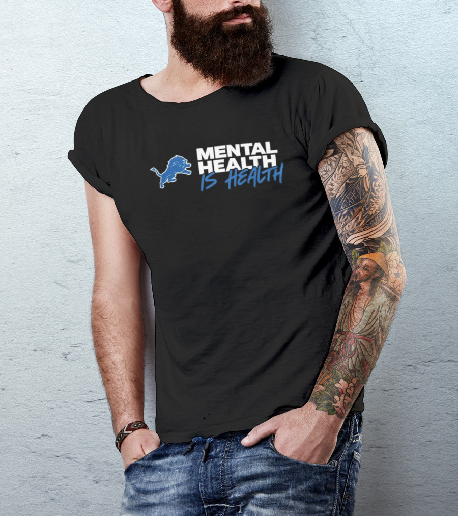 Detroit Lions Mental Health Is Health Blue Lion T-Shirt