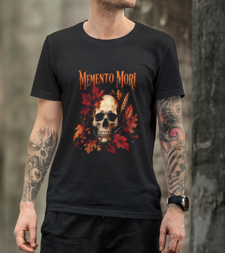 Memento Mori Skull Autumn Leaves T-Shirt