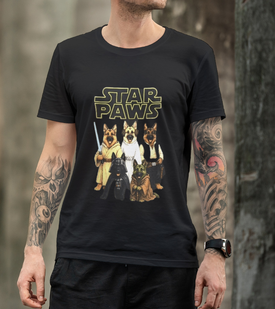 Star Paws German Shepherd Dogs In Space Costumes With Lightsaber T-Shirt