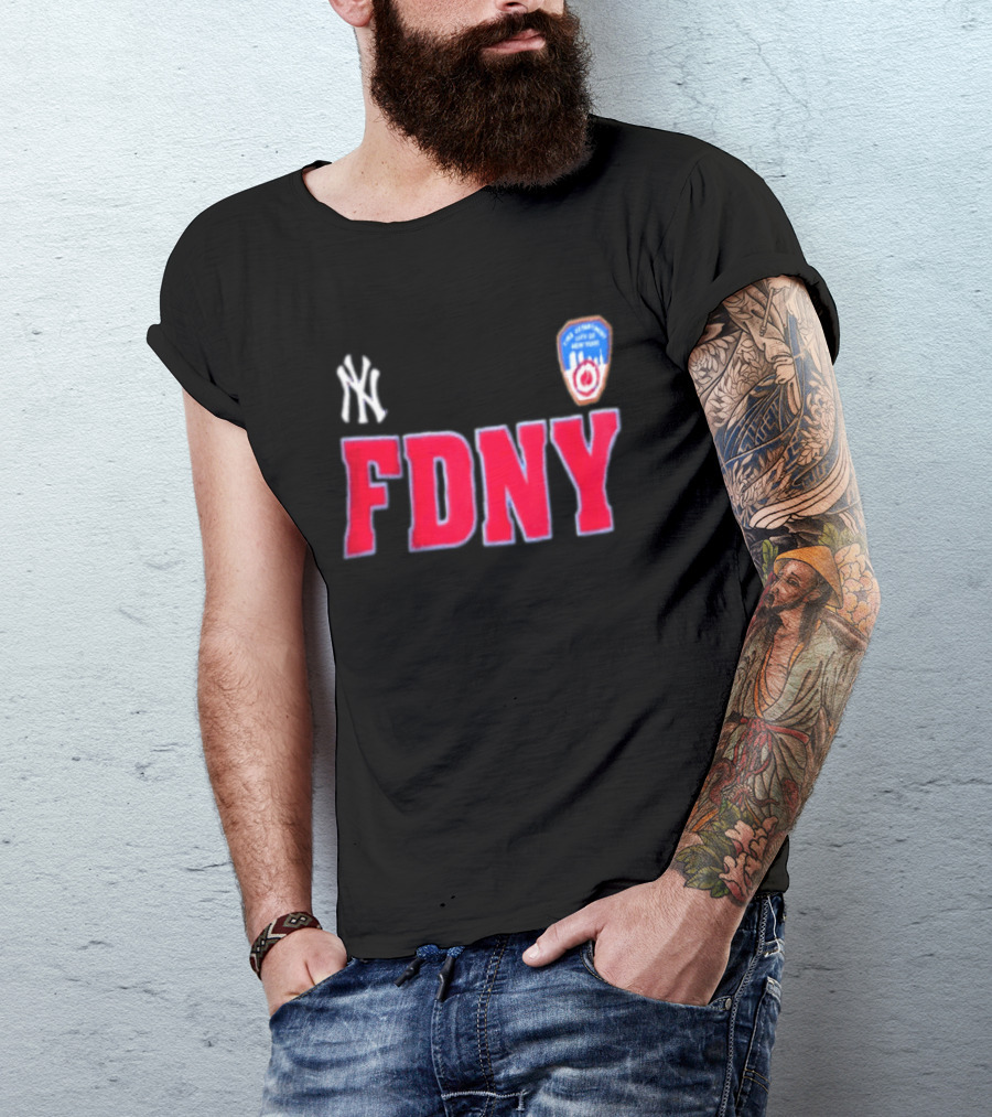 New York Yankees FDNY Collaboration With FDNY Patch And Yankees T-Shirt