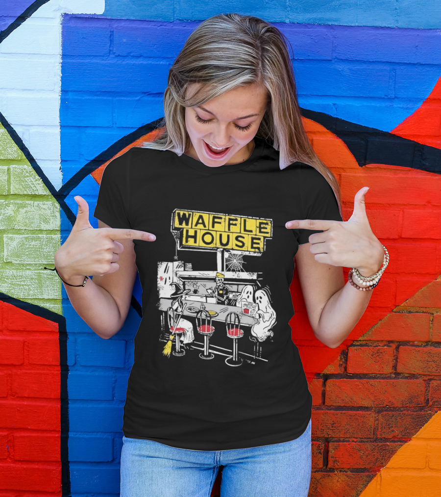 Waffle House Wafflehaunted House Ghostly Diner Scene Halloween T-Shirt