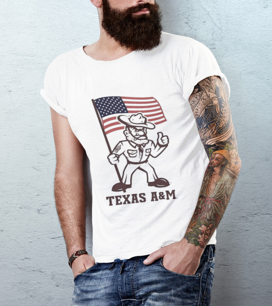 Awesome The Ol' Sarge Collection Texas A&M Maroon USA Flag T-Shirt