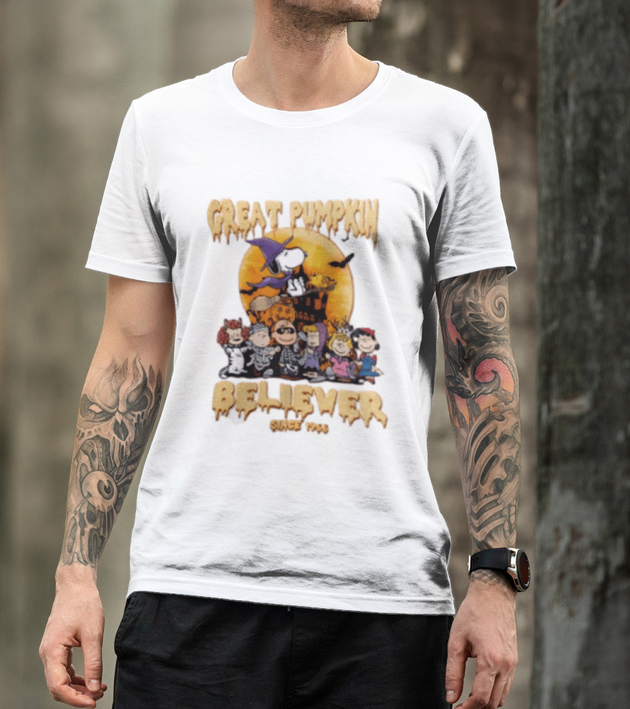 Great Pumpkin Believer Since 1966 Peanuts Halloween Snoopy Woodstock Charlie Brown Linus Sally Lucy Iconic Cartoon T-Shirt