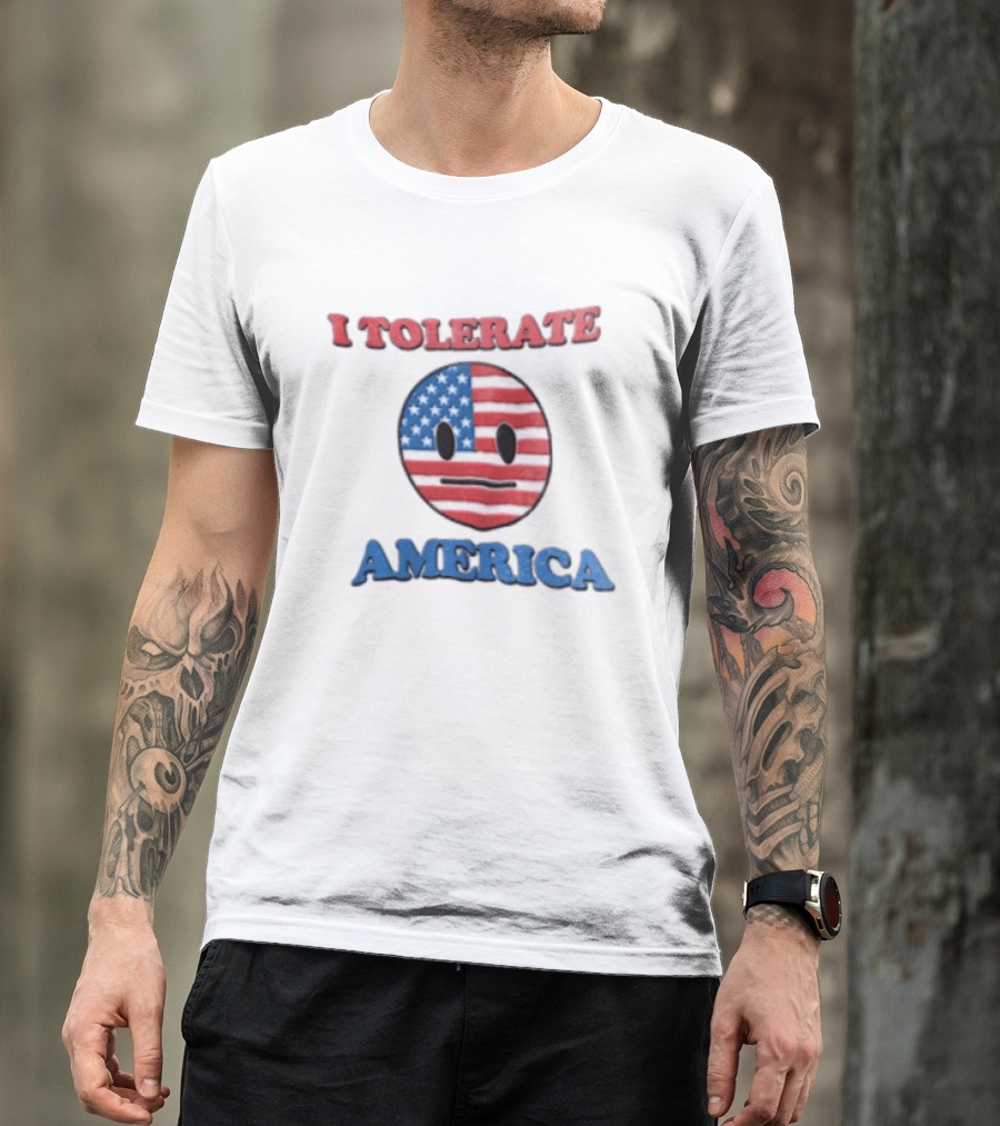 I Tolerate America USA Flag Emoji Face T-Shirt