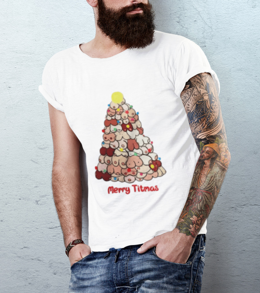 Merry Titmas Christmas Tree Humor Boob Ornaments T-Shirt