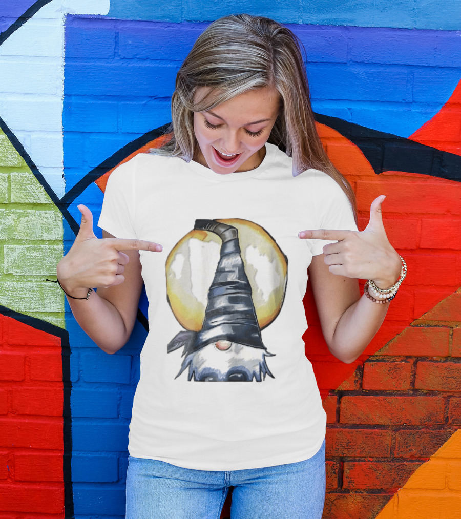 Vichys Cartoon Halloween Witch Gnome Moon Glow Hat T-Shirt
