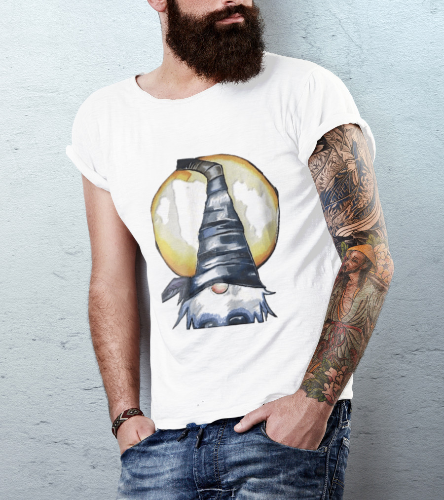 Vichys Cartoon Halloween Witch Gnome Moon Glow Hat T-Shirt