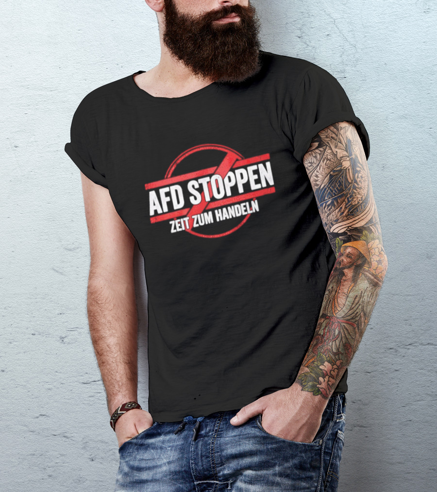 AfD Stoppen Zeit Zum Handeln Anti AfD Protest Symbol Red Circle Cross T-Shirt