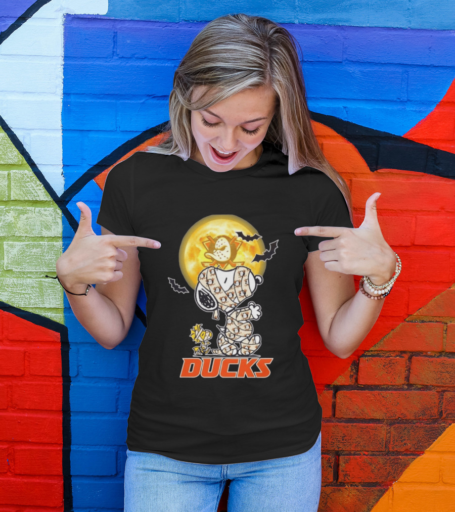 Anaheim Ducks X Snoopy And Woodstock Cosplay Mummy Halloween T-Shirt