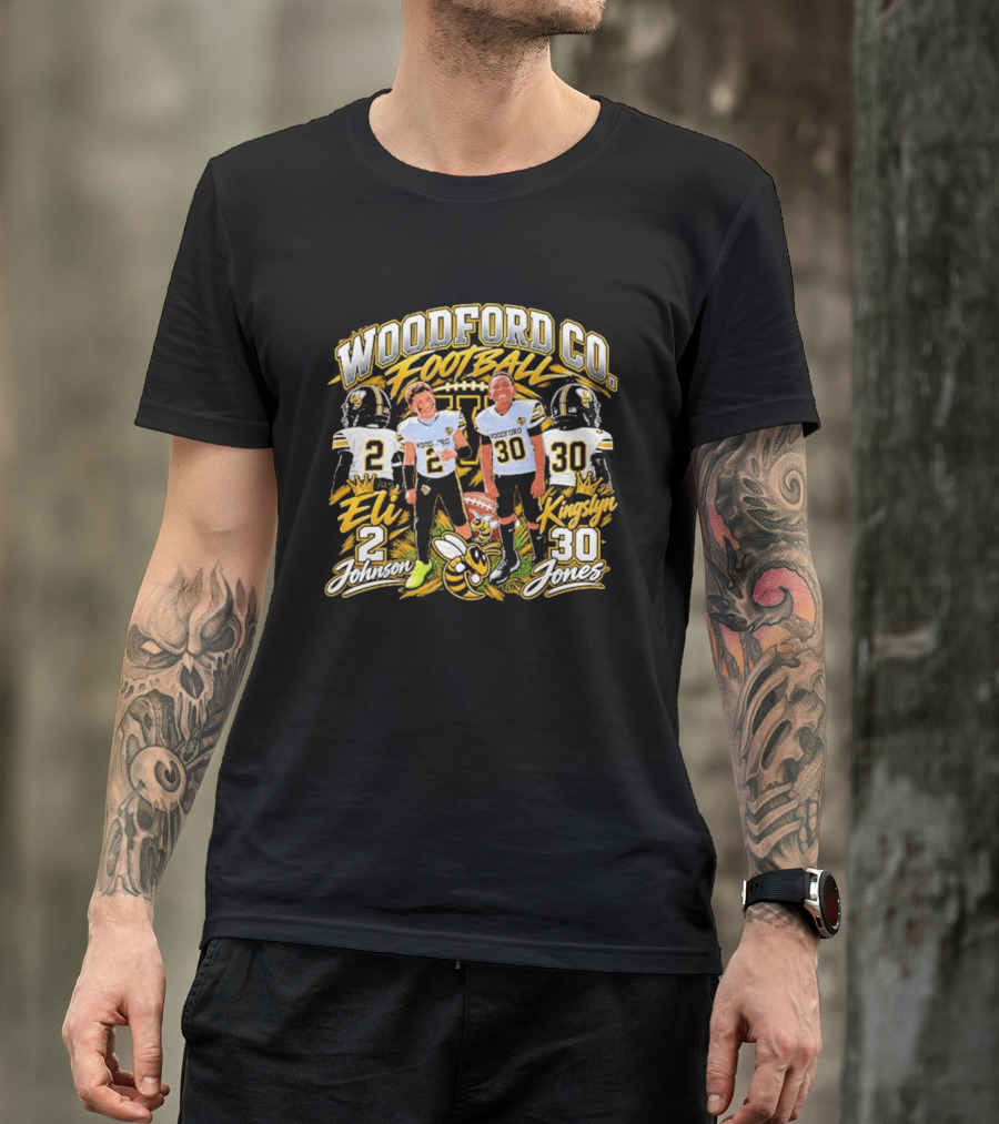 Woodford Co Football Eli Johnson 2 Kingslyn Jones 30 T-Shirt