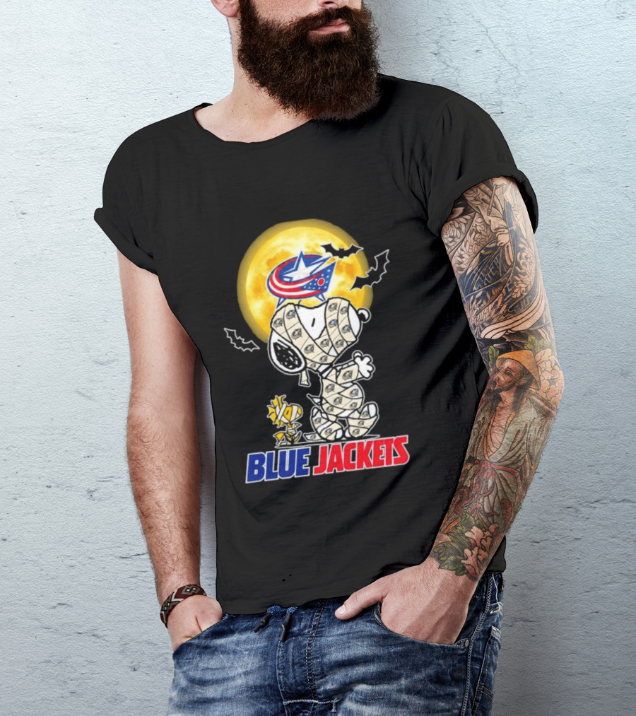 Columbus Blue Jackets Snoopy Woodstock Mummy Halloween Moon T-Shirt