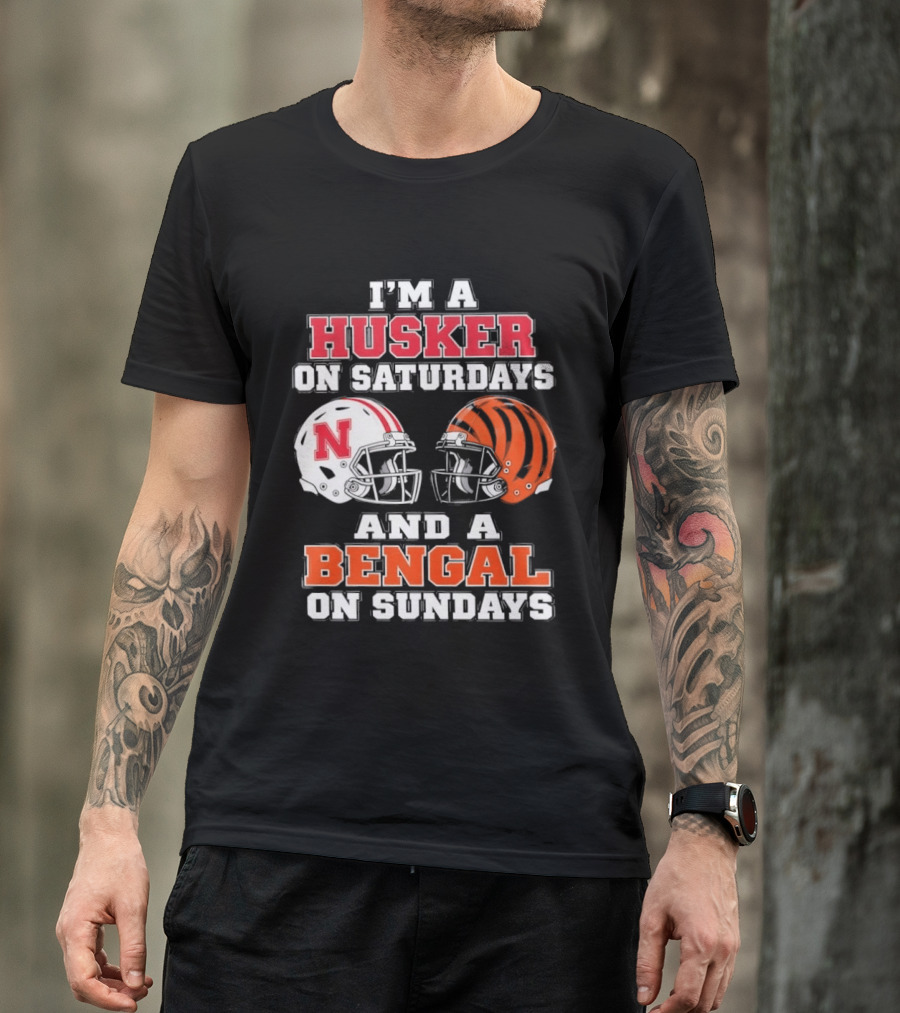 I'm A Husker On Saturdays And A Bengal On Sundays Football Helmet Team Pride T-Shirt