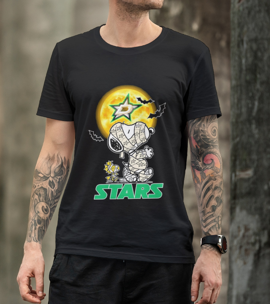 Dallas Stars Snoopy Woodstock Halloween Mummy Moon Bats T-Shirt