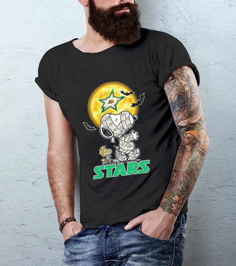 Dallas Stars Snoopy Woodstock Halloween Mummy Moon Bats T-Shirt
