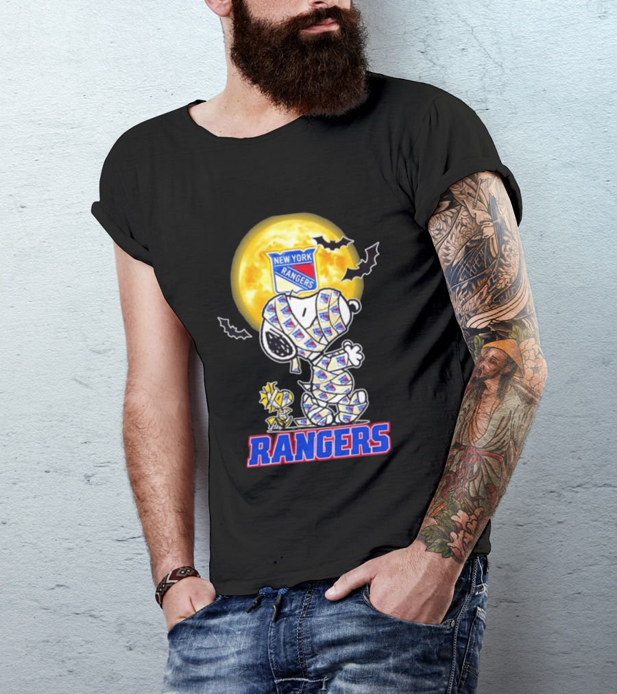 New York Rangers Snoopy Woodstock Cosplay Mummy Halloween Moon Bats T-Shirt
