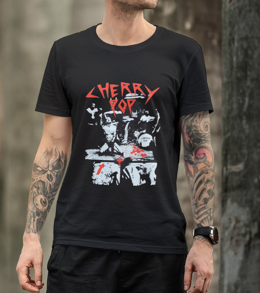 Iamjmsn Store Cherry Pop Black Vintage Rock Aesthetic T-Shirt