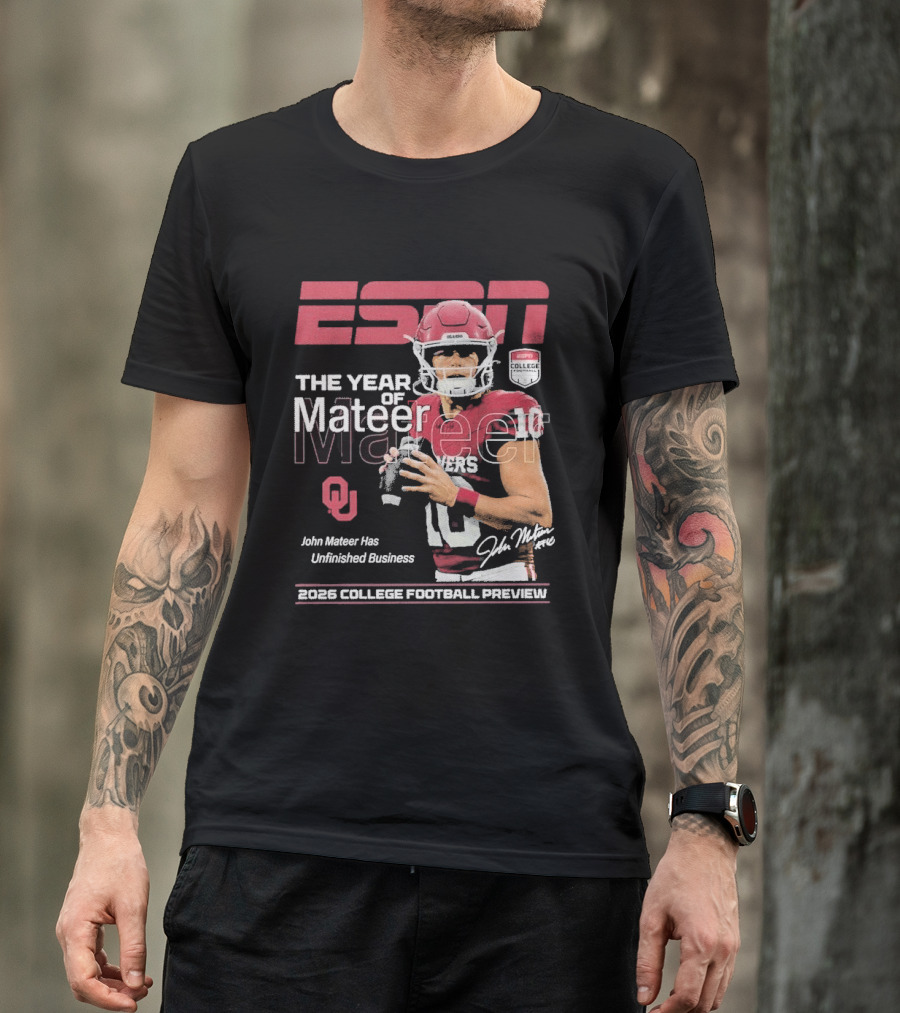 ESPN The Year Of Mateer 2026 College Football Preview John Mateer Has Unfinished Business T-Shirt