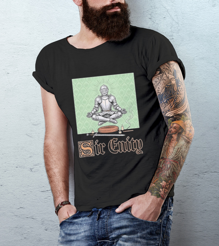 Sir Enity Knight In Meditation With Vintage Design And Candle Accents T-Shirt