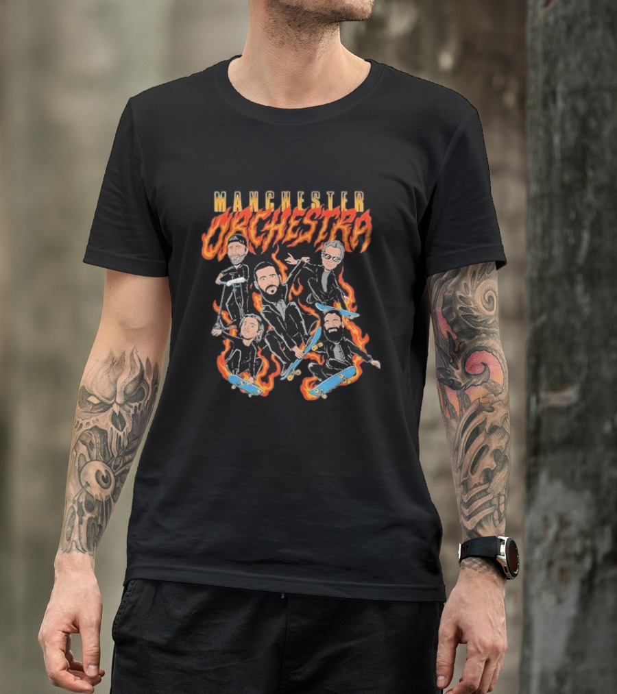 Manchester Orchestra Cartoon Band Skateboarding Fire T-Shirt