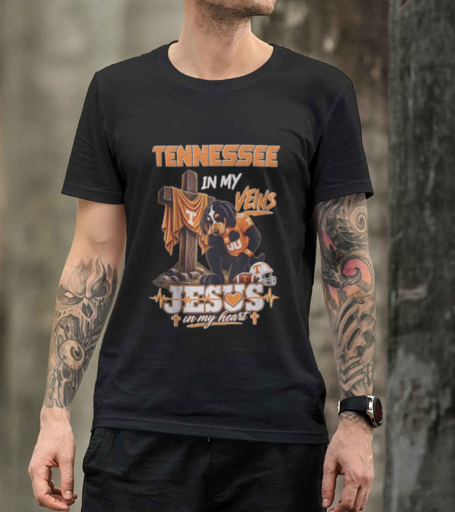 Tennessee In My Veins Jesus In My Heart Dog Cross Football Helmet T-Shirt