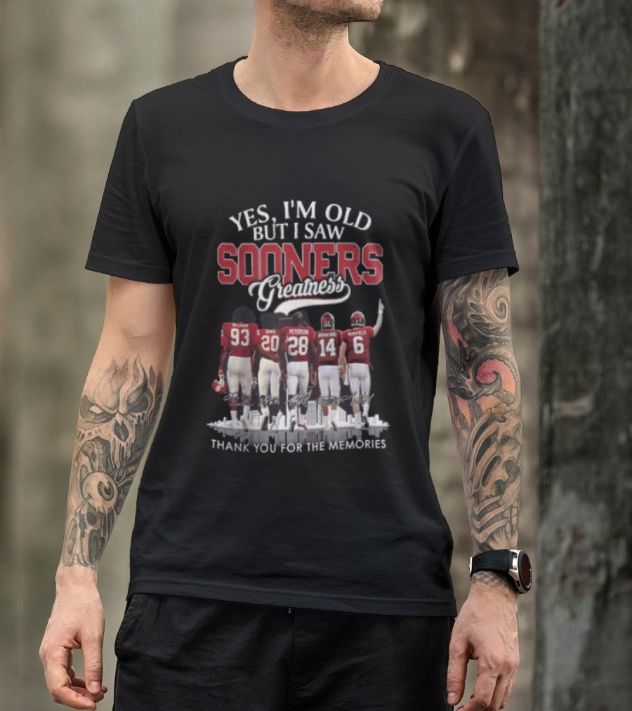 Yes I'm Old But I Saw Sooners Greatness Thank You For The Memories Boz Selmon Peterson Bradford Mayfield T-Shirt