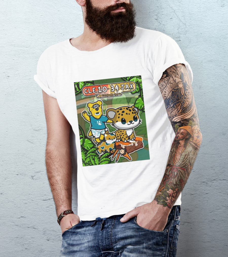 CornDoggy Sports CLE 10 34 JAX Cleveland Browns Vs Jacksonville Jaguars Cartoon Animals T-Shirt