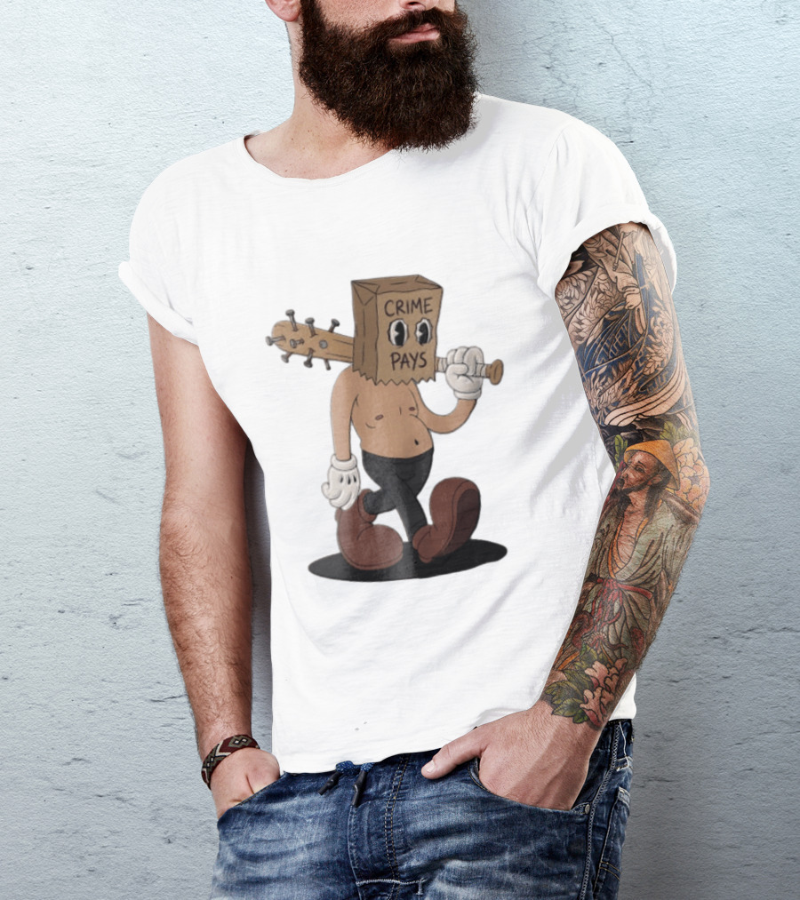 Crime Pays Cartoon Character With Spiked Bat T-Shirt