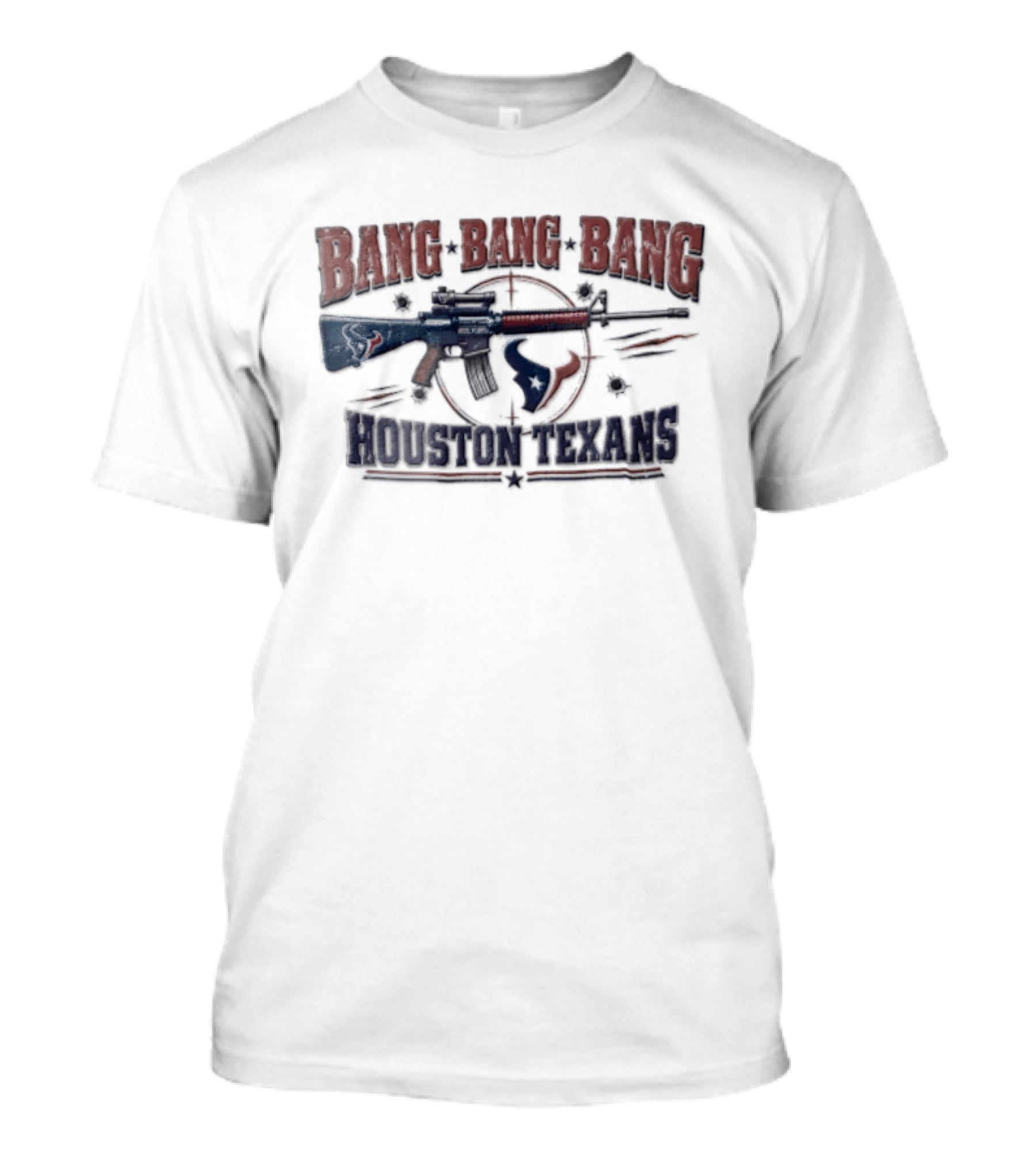Bang Bang Bang Houston Texans Distressed Rifle Target Bullet Holes T-Shirt