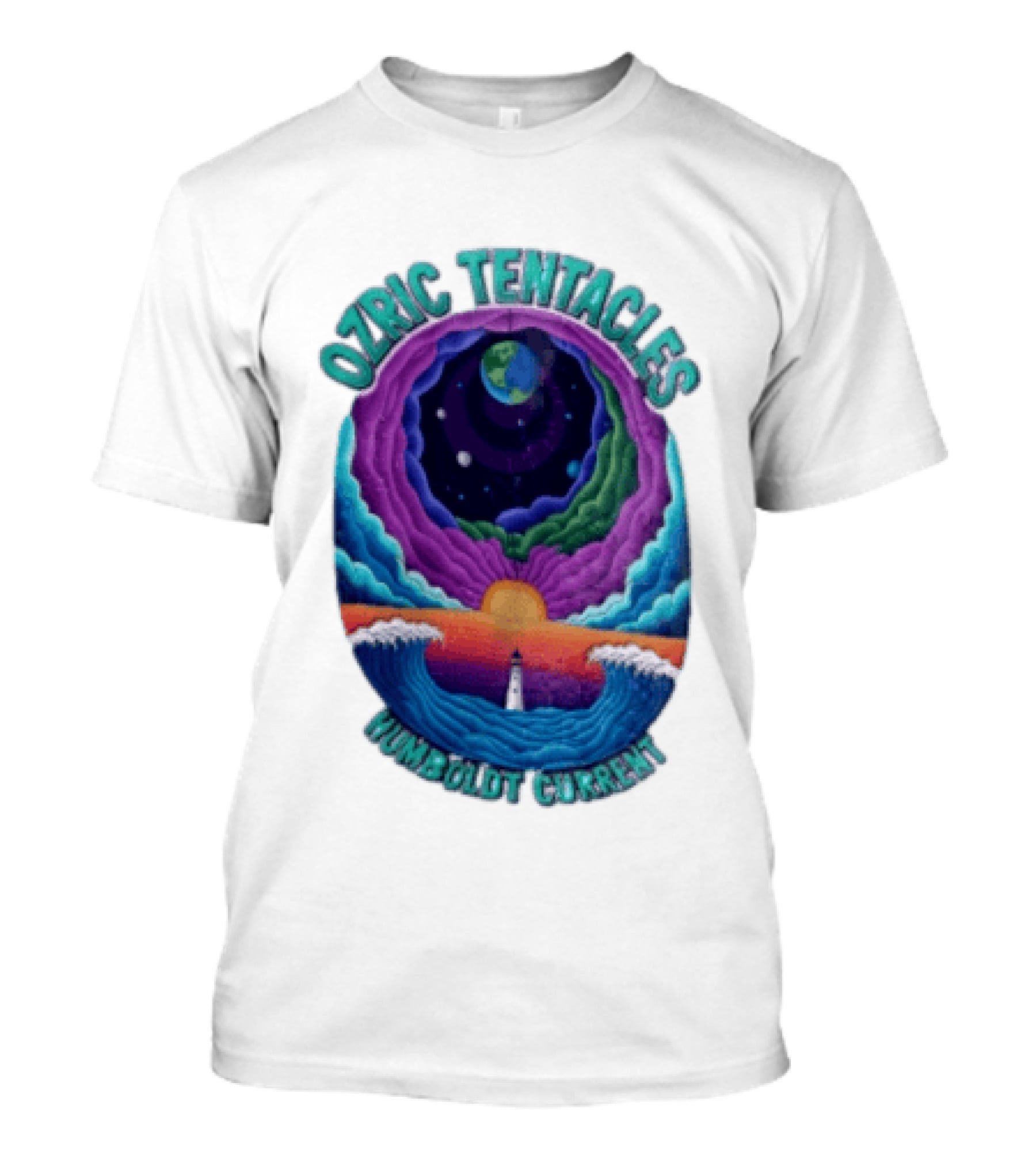 Ozric Tentacles Humboldt Current Ocean Lighthouse Sunset Planet Waves T-Shirt