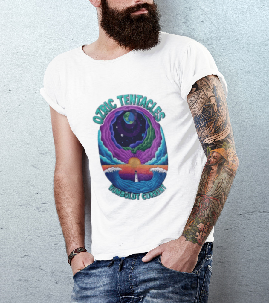 Ozric Tentacles Humboldt Current Ocean Lighthouse Sunset Planet Waves T-Shirt