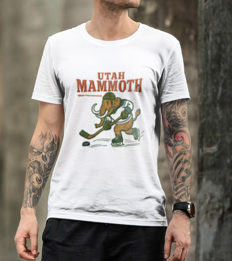 Utah Mammoth Hockey Player Mammoth Playing Hockey T-Shirt