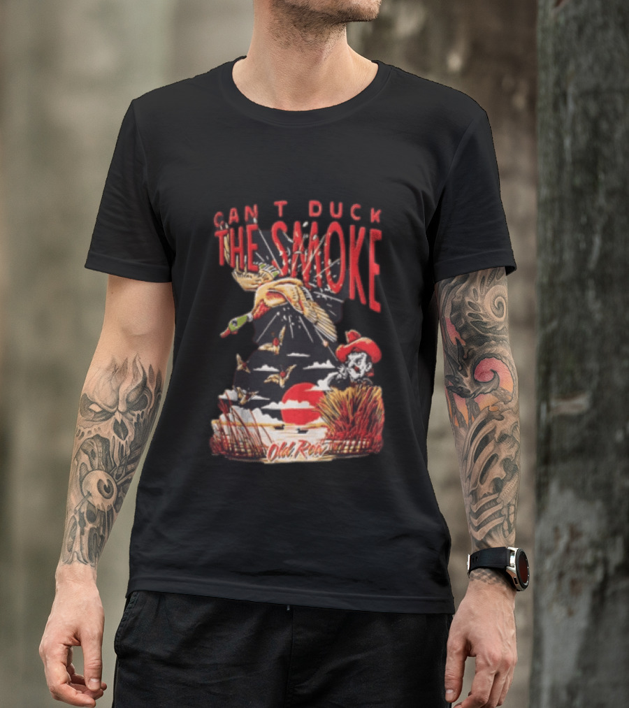 Can't Duck The Smoke Old Row Duck Hunting Scenic Sunset And Cowboy T-Shirt
